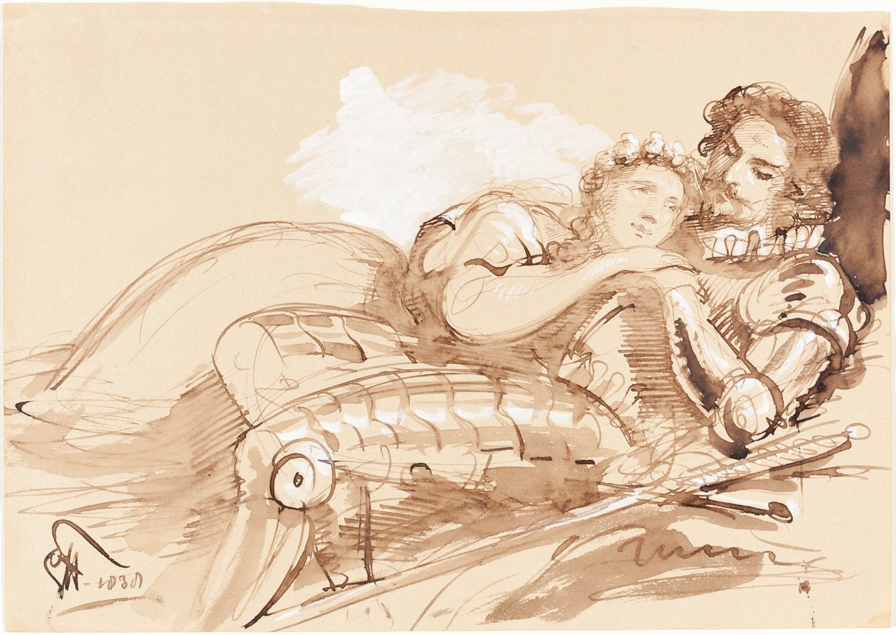 Uma Donzela Abraçada por um Cavaleiro de Armadura de Sir George Hayter