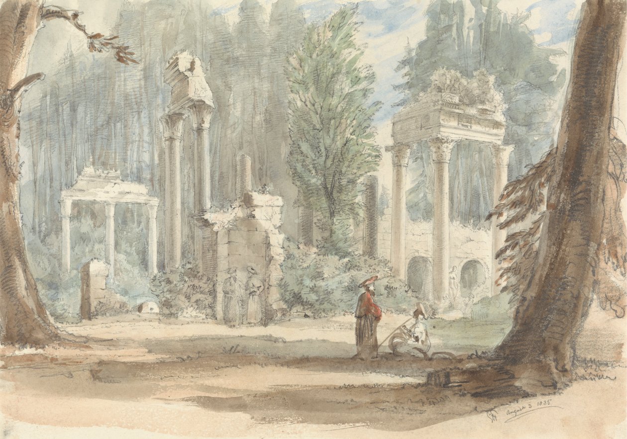 As Ruínas de Leptis Magna tal como apareceram no Parque Real na Água da Virgínia de Sir George Hayter