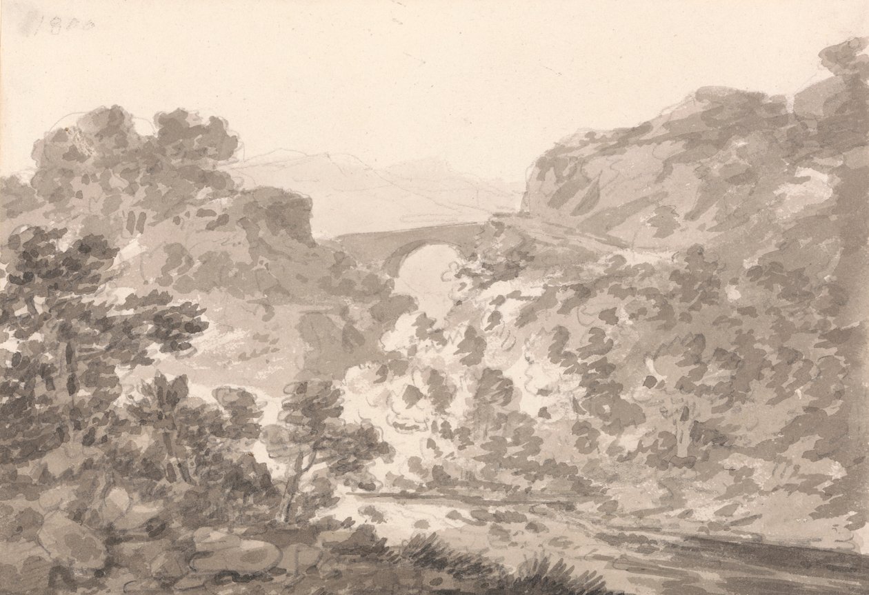 Ponte sobre a Ribeira, País de Gales do Norte de Sir George Howland Beaumont seventh Baronet