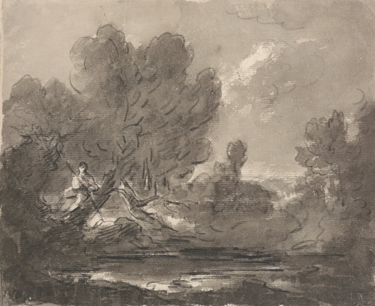 Figura em Árvore perto de Pond de Sir George Howland Beaumont seventh Baronet