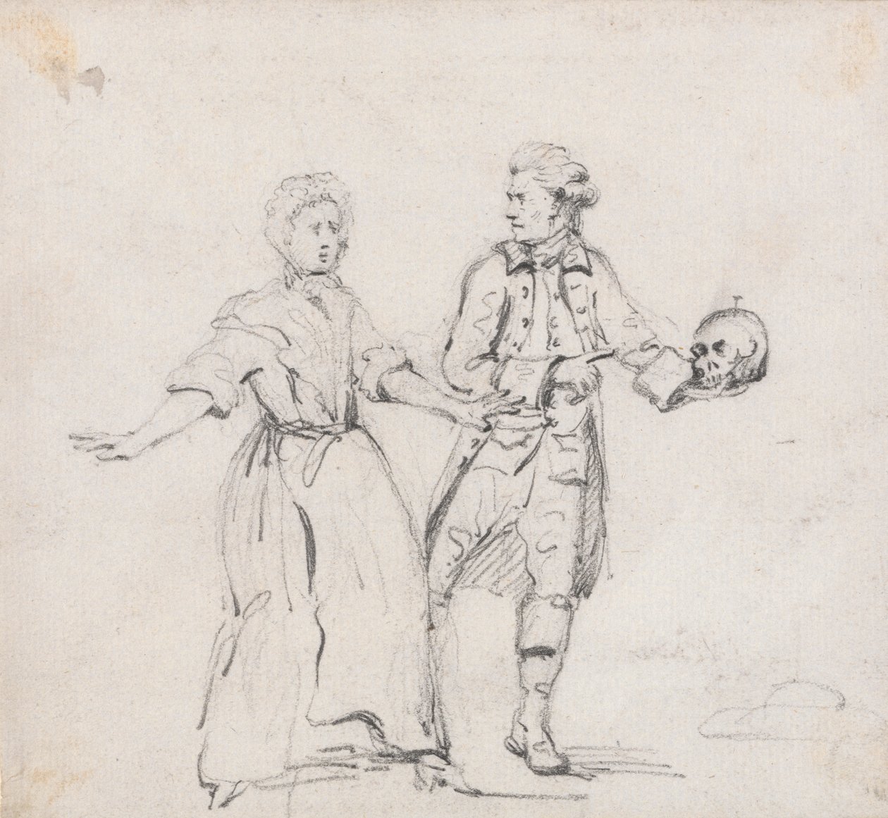 Duas figuras com um crânio de Sir George Howland Beaumont seventh Baronet