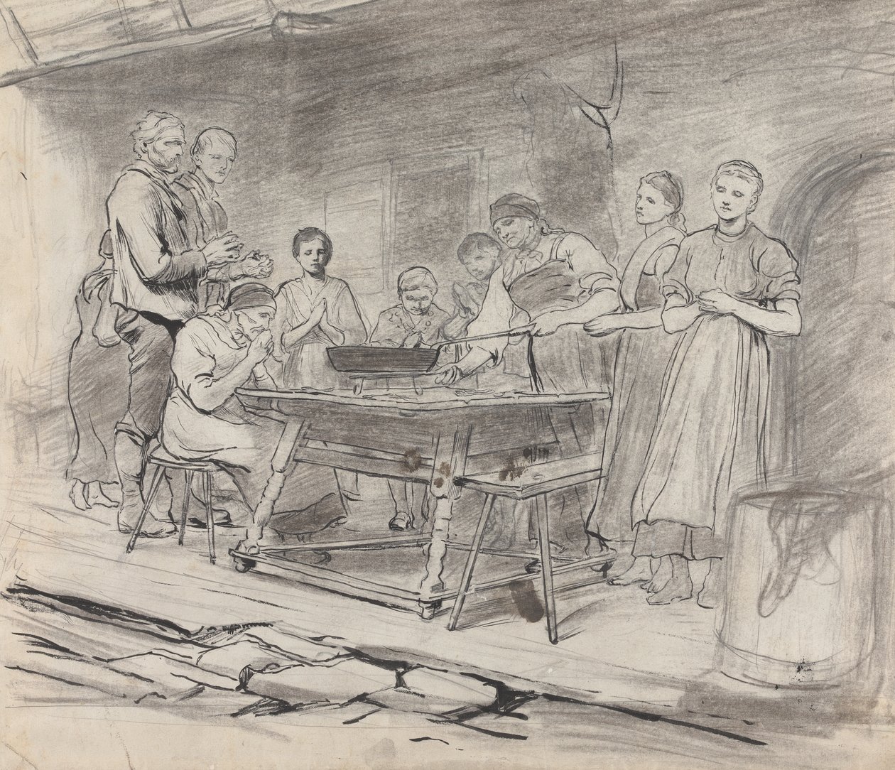 Estudo de Mulheres e Homens Dizendo Graça, Antes de uma Refeição de Sir Hubert von Herkomer