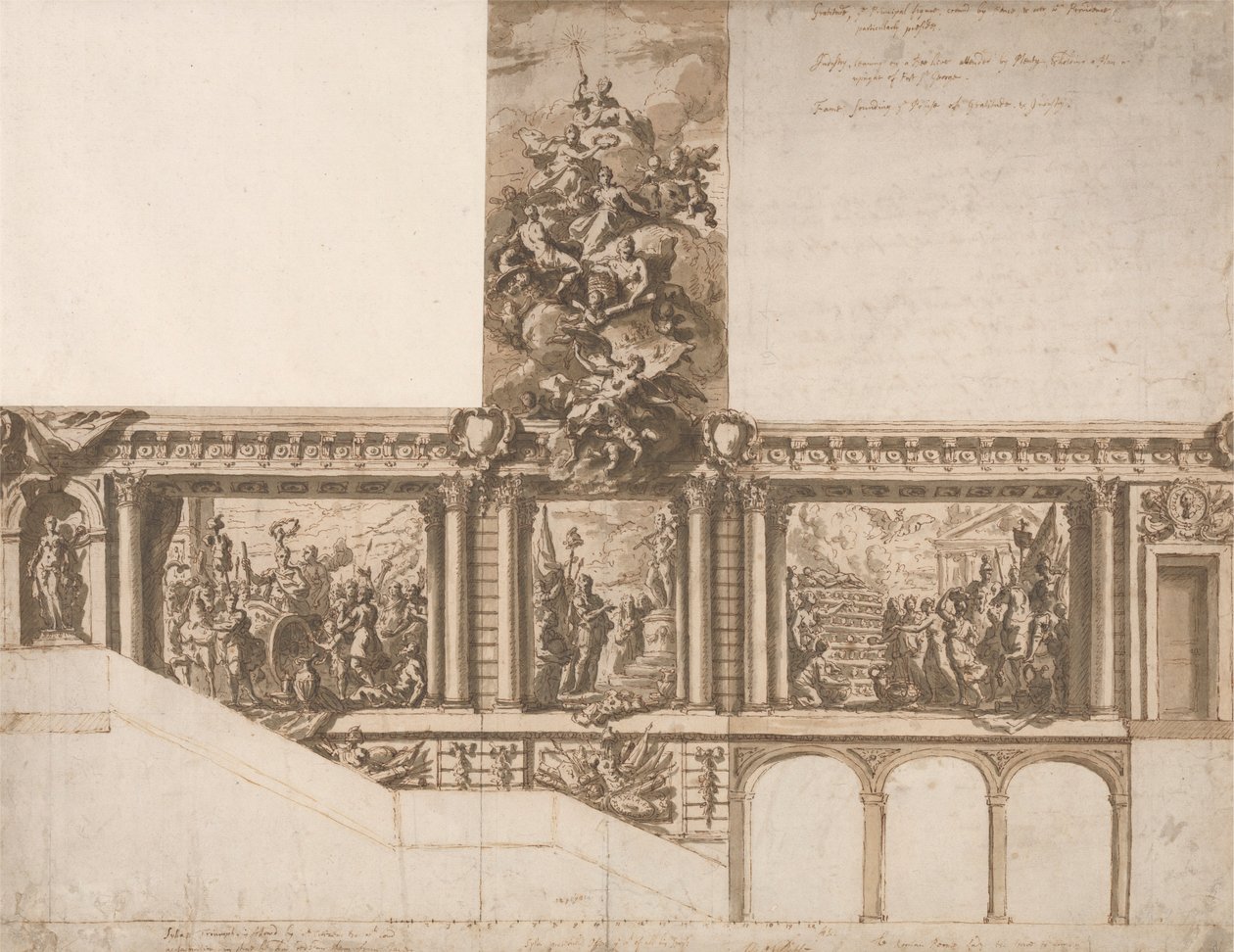 Desenho para paredes de tecto e escadarias de Sir James Thornhill