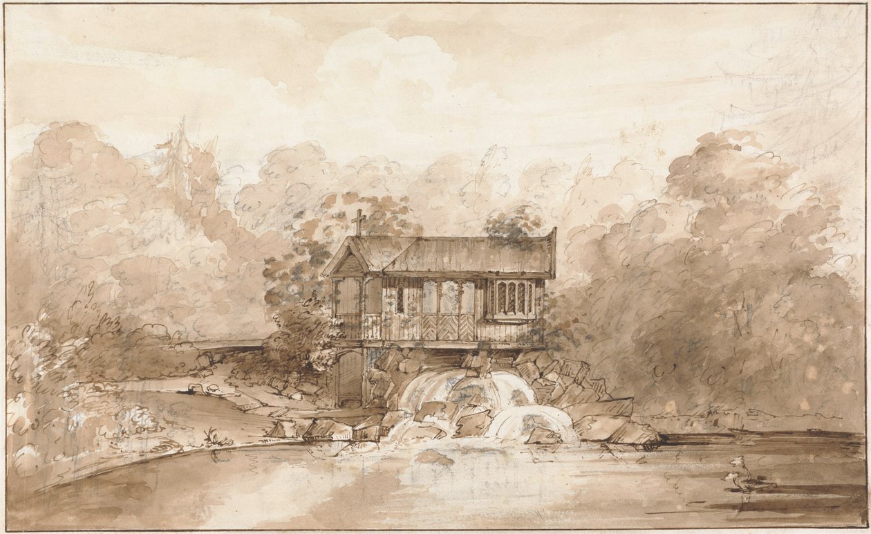 Design para o Hermitage, Virginia Water (caneta e tinta marrom sobre grafite com tinta no papel) de Sir Jeffry Wyatville