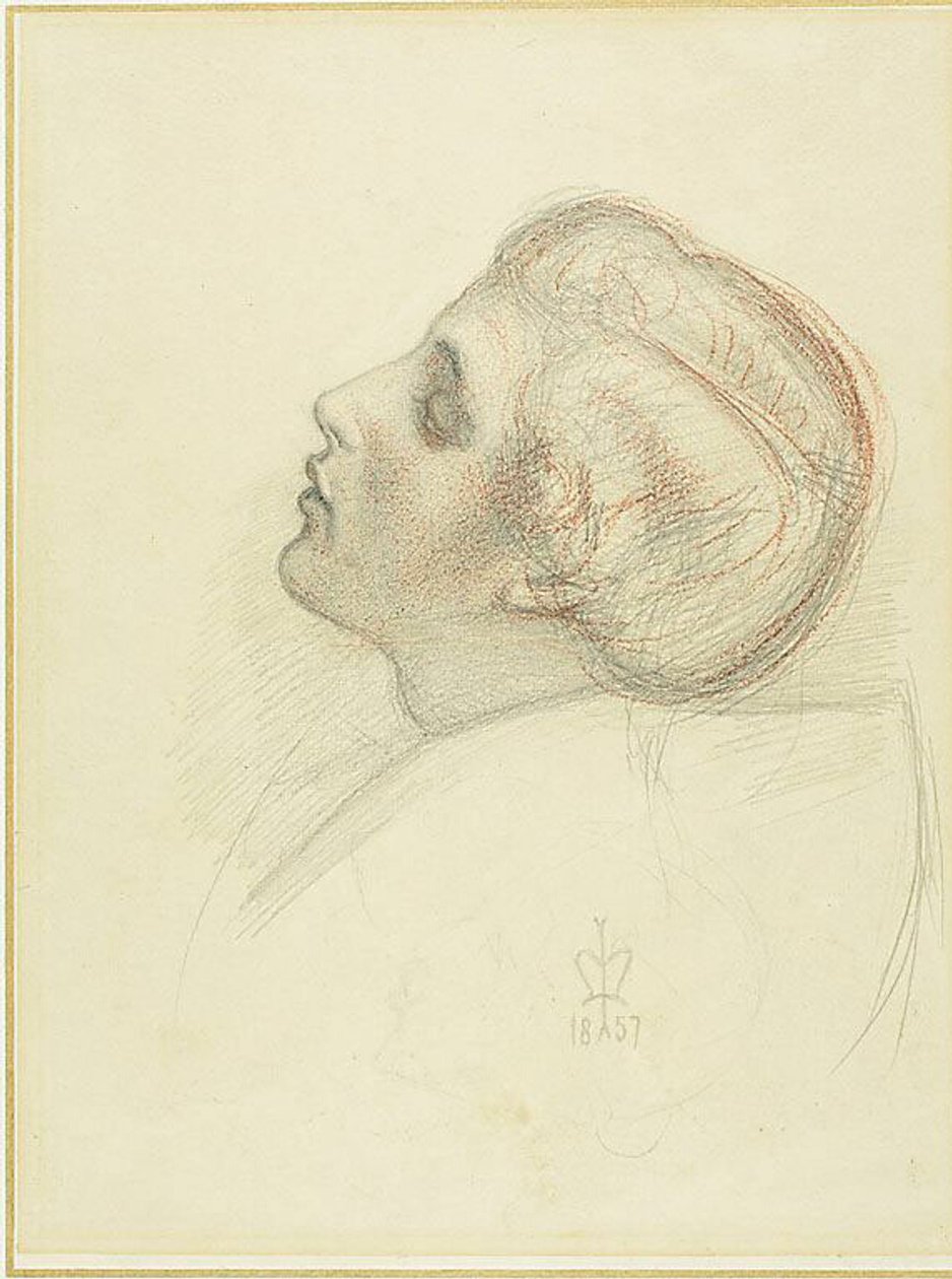Estudo para a cabeça do amante salvador em Escape of the Heretic de Sir John Everett Millais