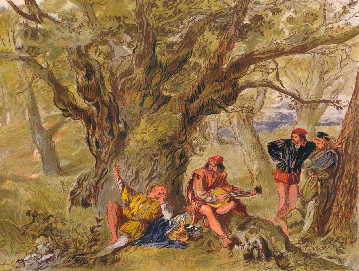Como você gosta: Ato II, Cena V. Sob a árvore de Greenwood, cantada por Amiens, c1875 de Sir John Gilbert
