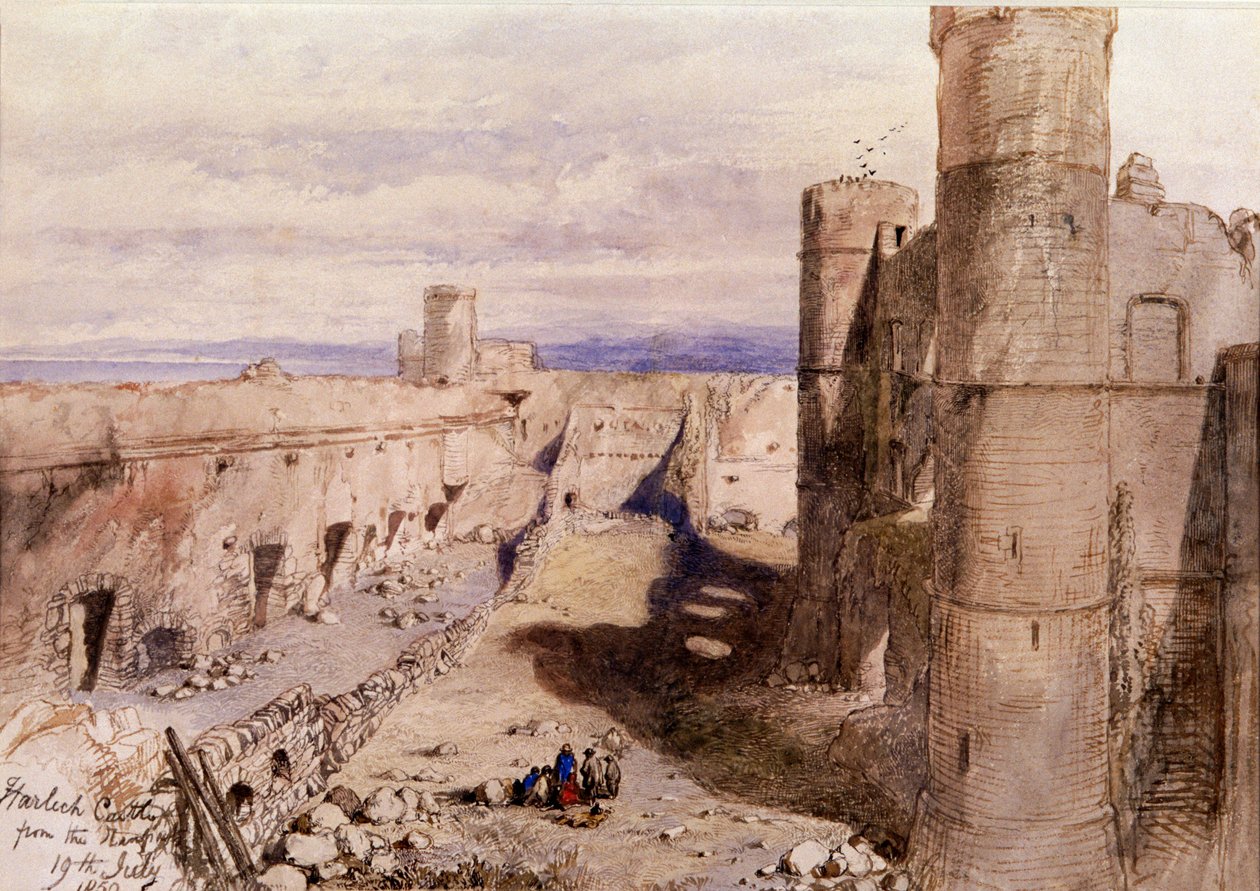 Castelo Harlech das muralhas, País de Gales, 1850 de Sir John Gilbert