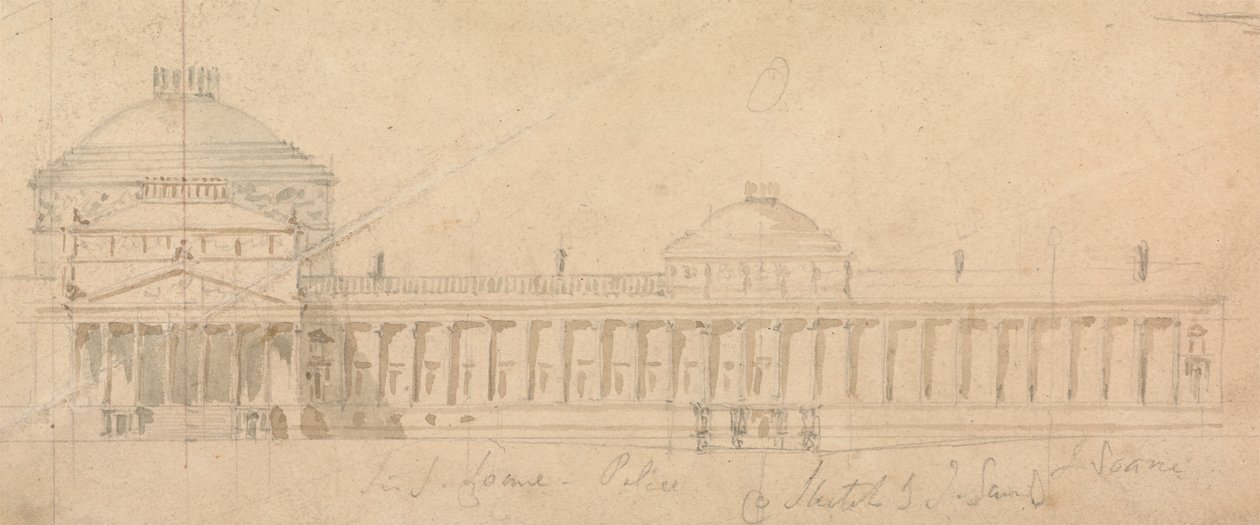 Esboço de uma meia fachada para um Palácio Real, Hyde Park, Londres de Sir John Soane