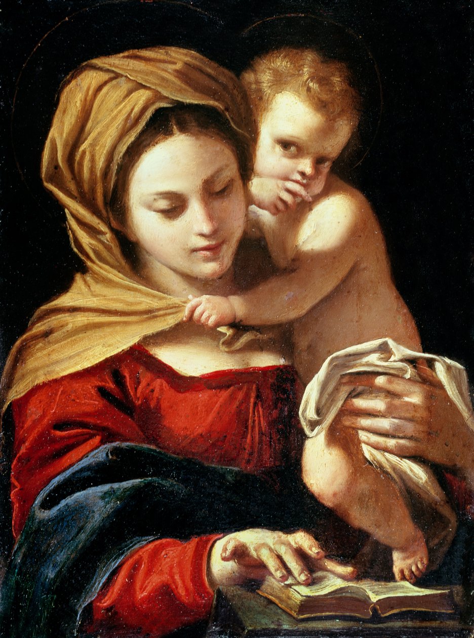 Madonna e Child (óleo em metal) de Sisto Badalocchio