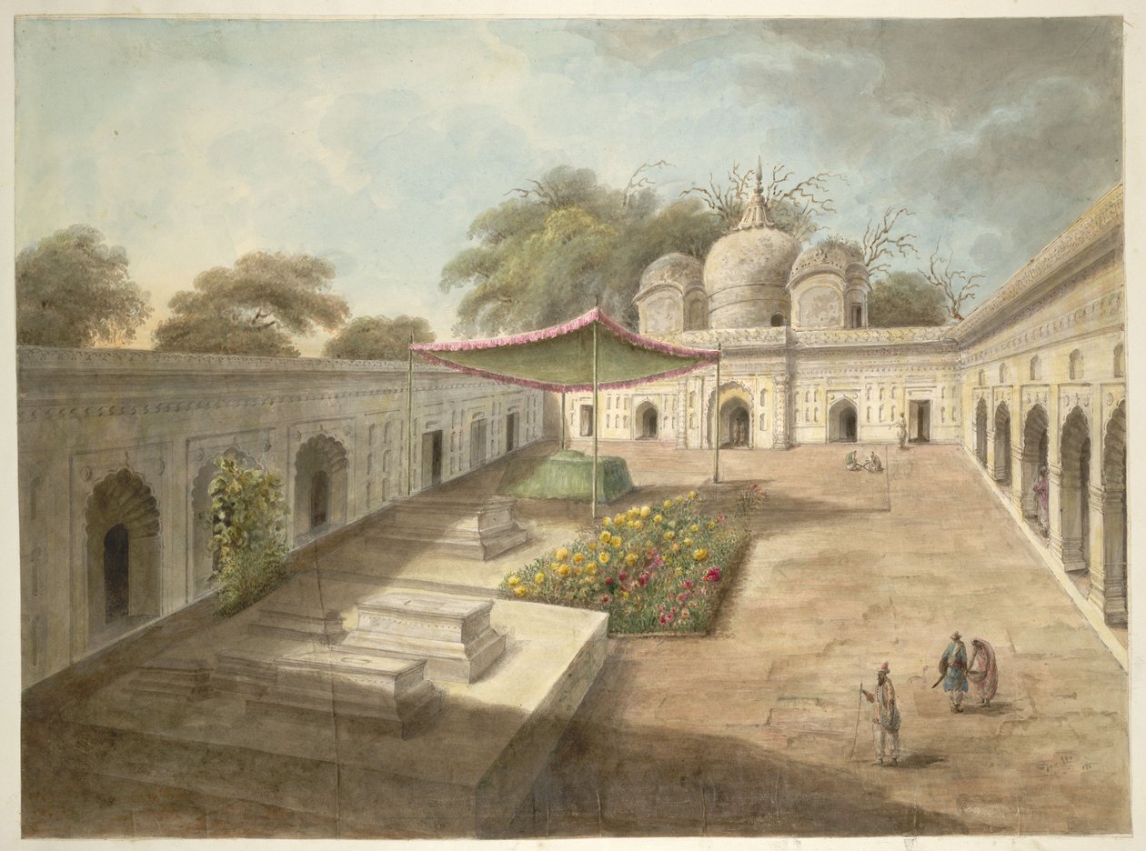 Uma mesquita com túmulos e santuário em seu pátio, Najibabad, 1814-15 de Sita Ram