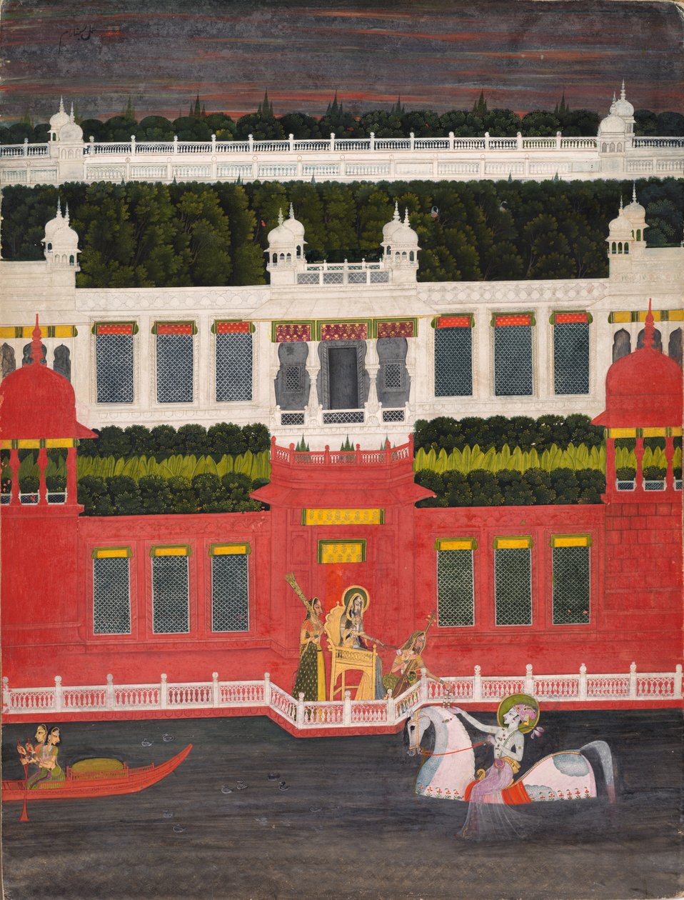 Krishna recebe uma guirlanda de flores, c. 1750-1760. de Sitaram