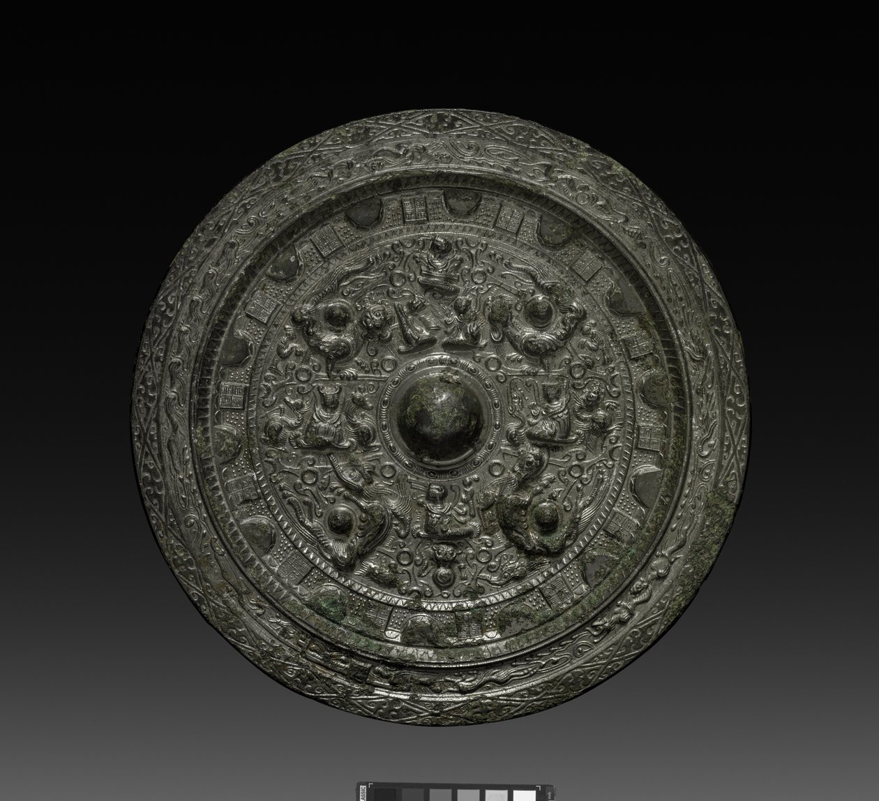 Espelho com Xiwangmu, c.317-400 (bronze) de Six Dynasties Chinese School