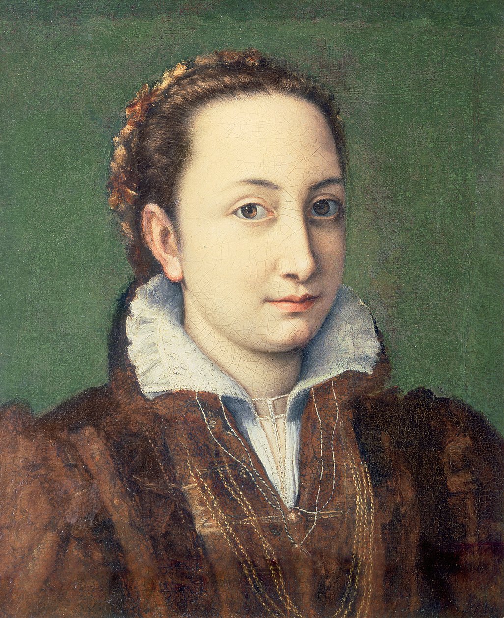 Auto-retrato, vestido como dama de honra para a Rainha da Espanha, 1559 (painel) de Sofonisba Anguissola