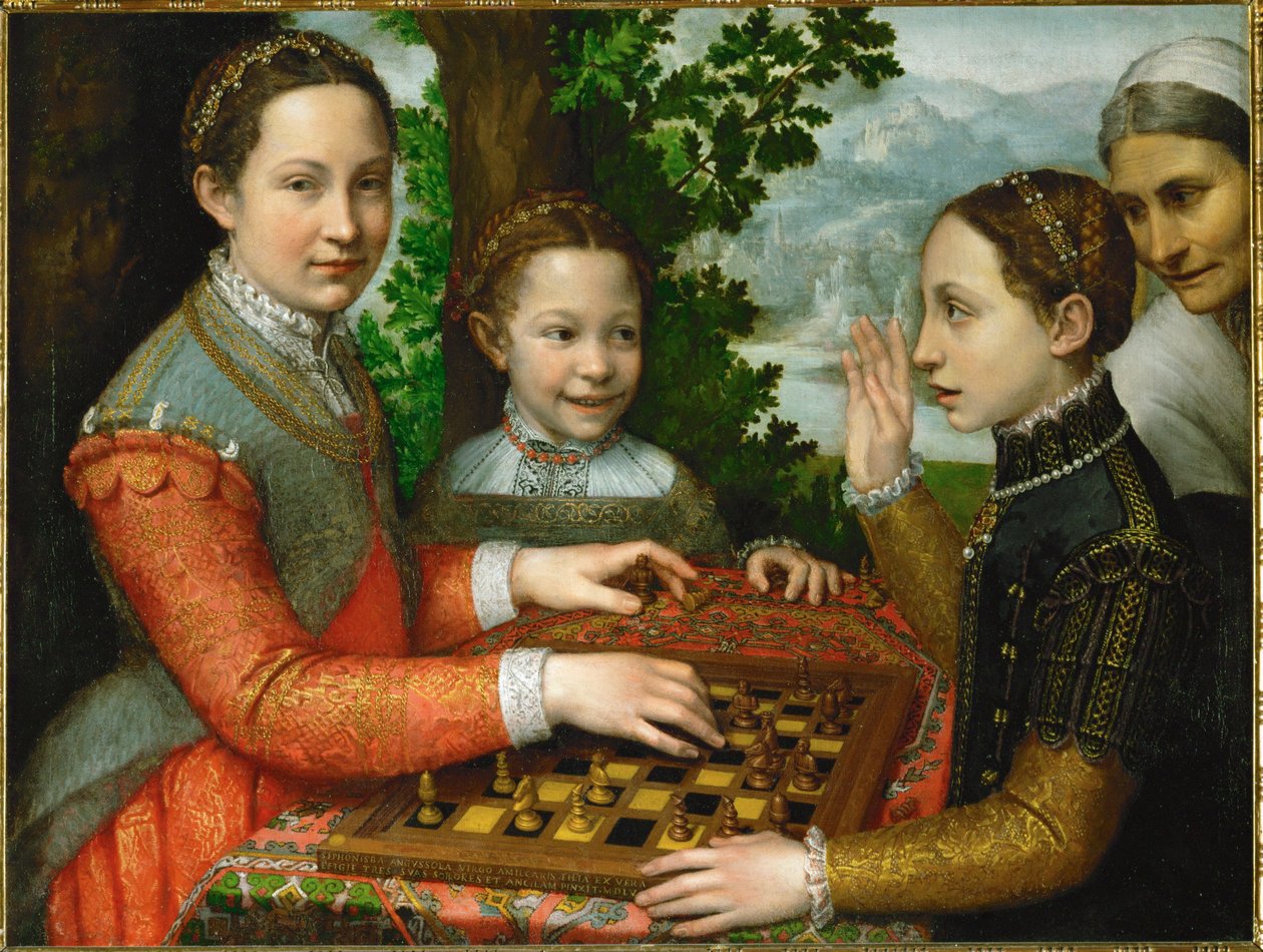 Um jogo de xadrez, envolvendo as três irmãs do pintor e um criado de Sofonisba Anguissola