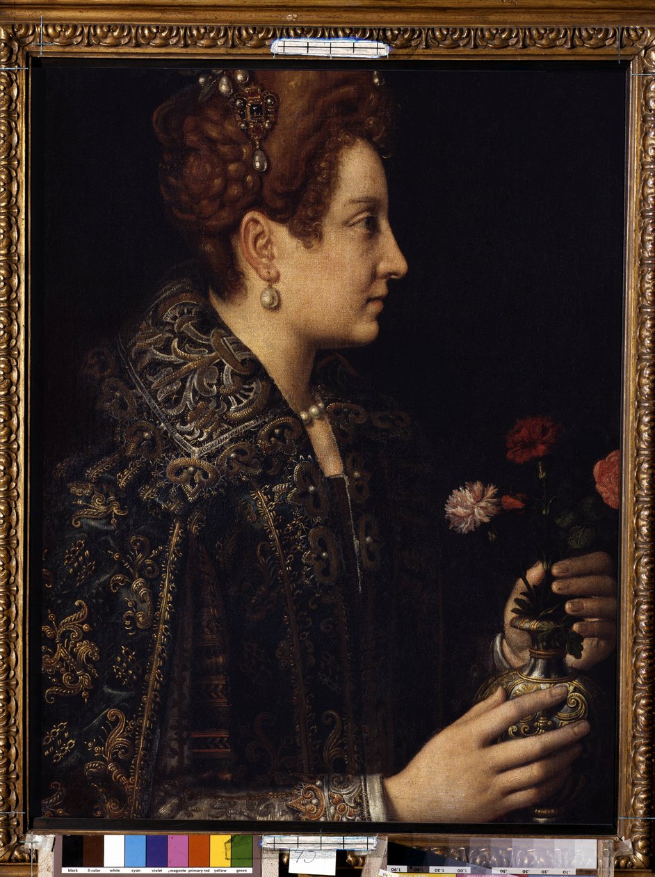 ""Retrato de Mulher de Perfil"" (Retrato Feminino) Pintura de Sofonisba Anguissola (cerca de 1532-1625) Dim. 68,5x52,5 cm Museu Hermitage, São Petersburgo de Sofonisba Anguissola
