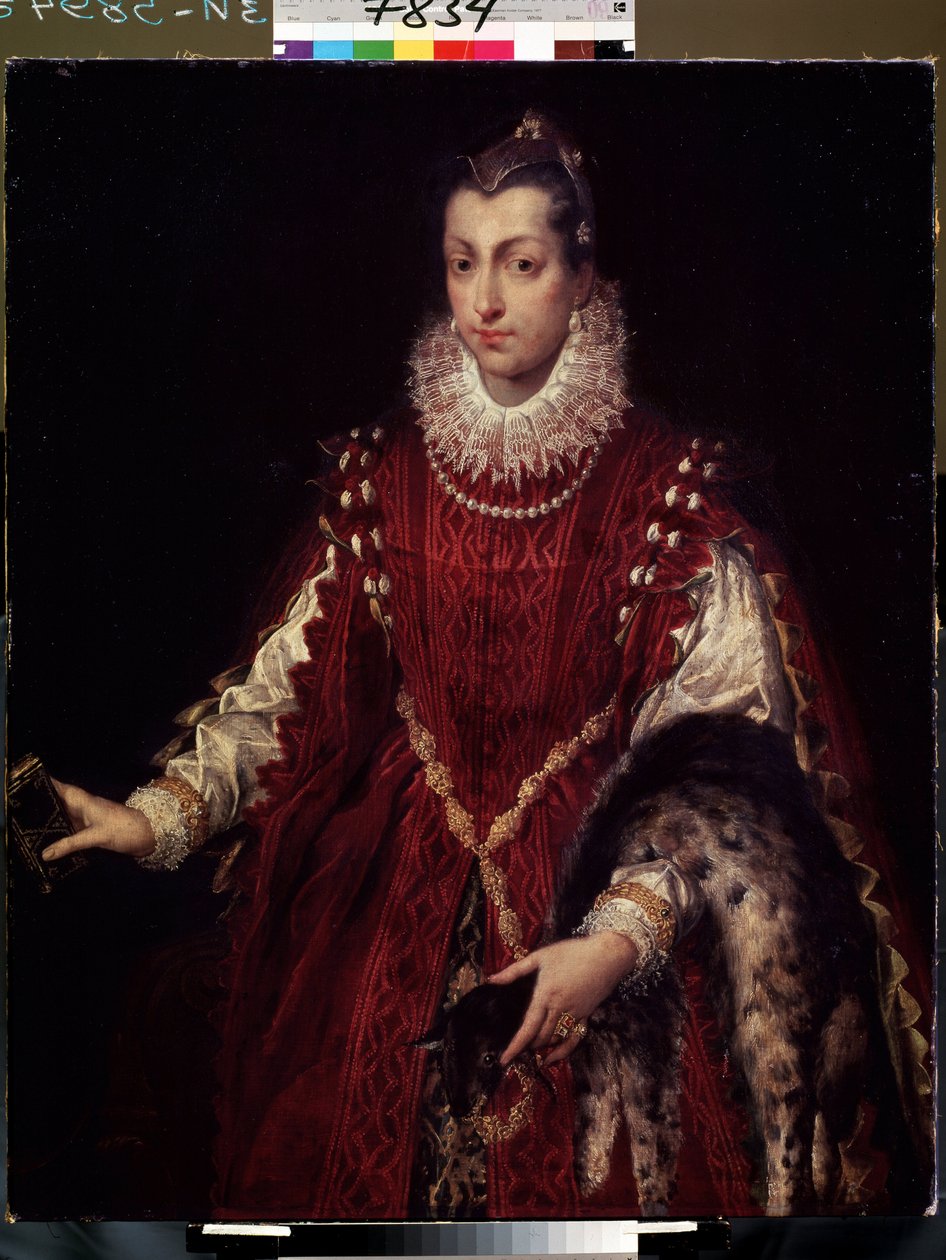 ""Retrato de um patrício, membro de uma família rica na Itália medieval"" (Retrato de um patrício) Jovem ricamente vestida, pele no braço, gola de renda e vestido de veludo. Pintura de Sofonisba Anguissola (1532-1625) 1558 Lviv, Museu de de Sofonisba Anguissola