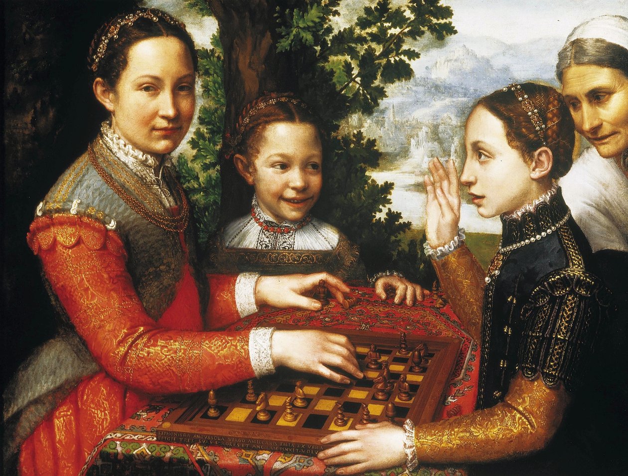 O jogo de xadrez (Retrato das irmãs do artista a jogar xadrez). de Sofonisba Anguissola