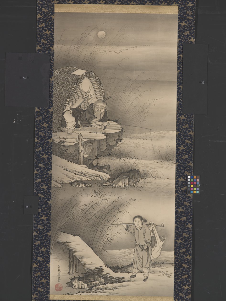Lu Shang (Tai Gongwang) Pesca (tinta sobre papel) de Soga Shohaku