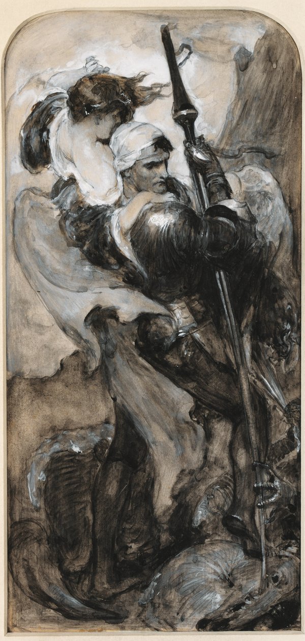 Estudo para St. George (lápis e cinza lavados com branco) de Solomon Joseph Solomon