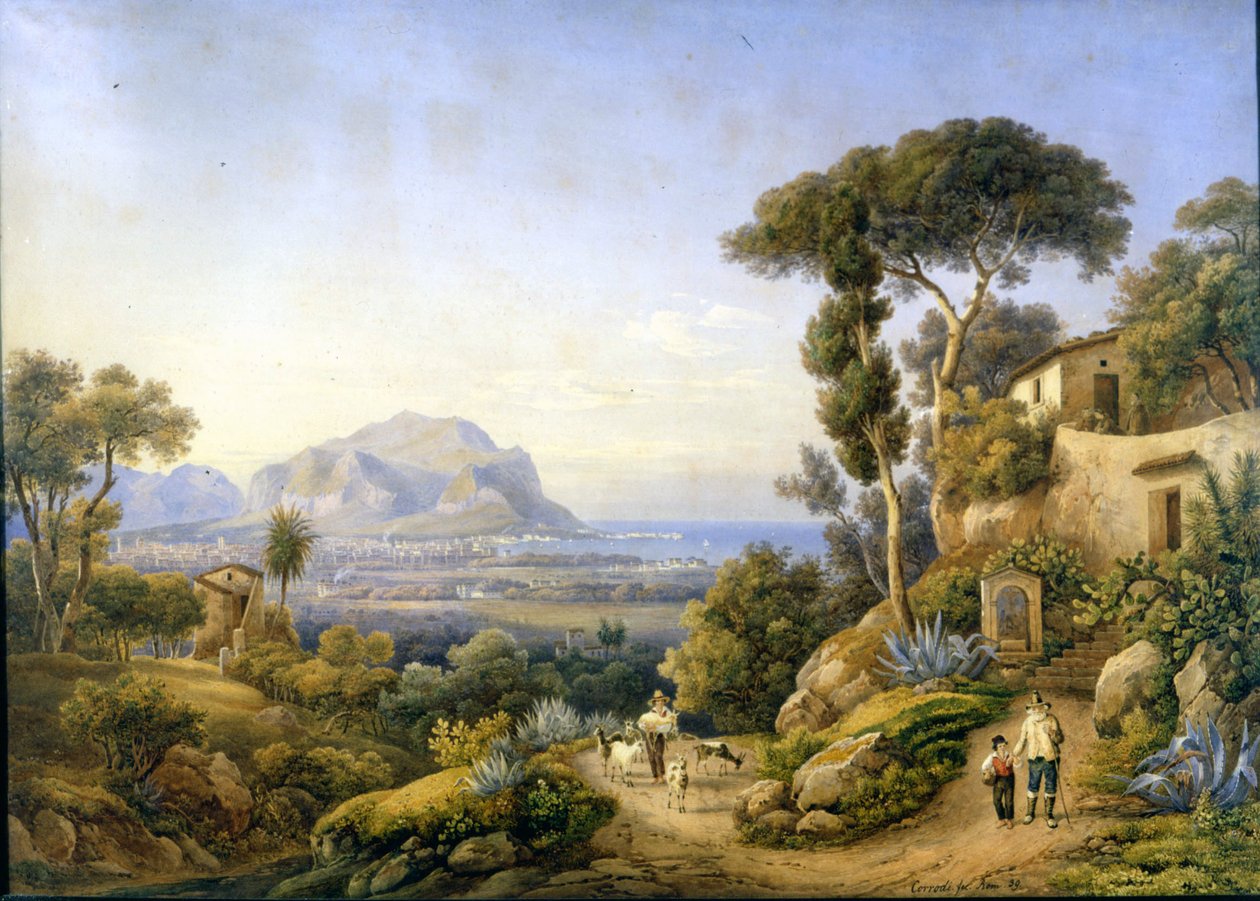 Palermo e Monte Pellegrino. Pintura por Solomon Corrodi de Solomon Corrodi