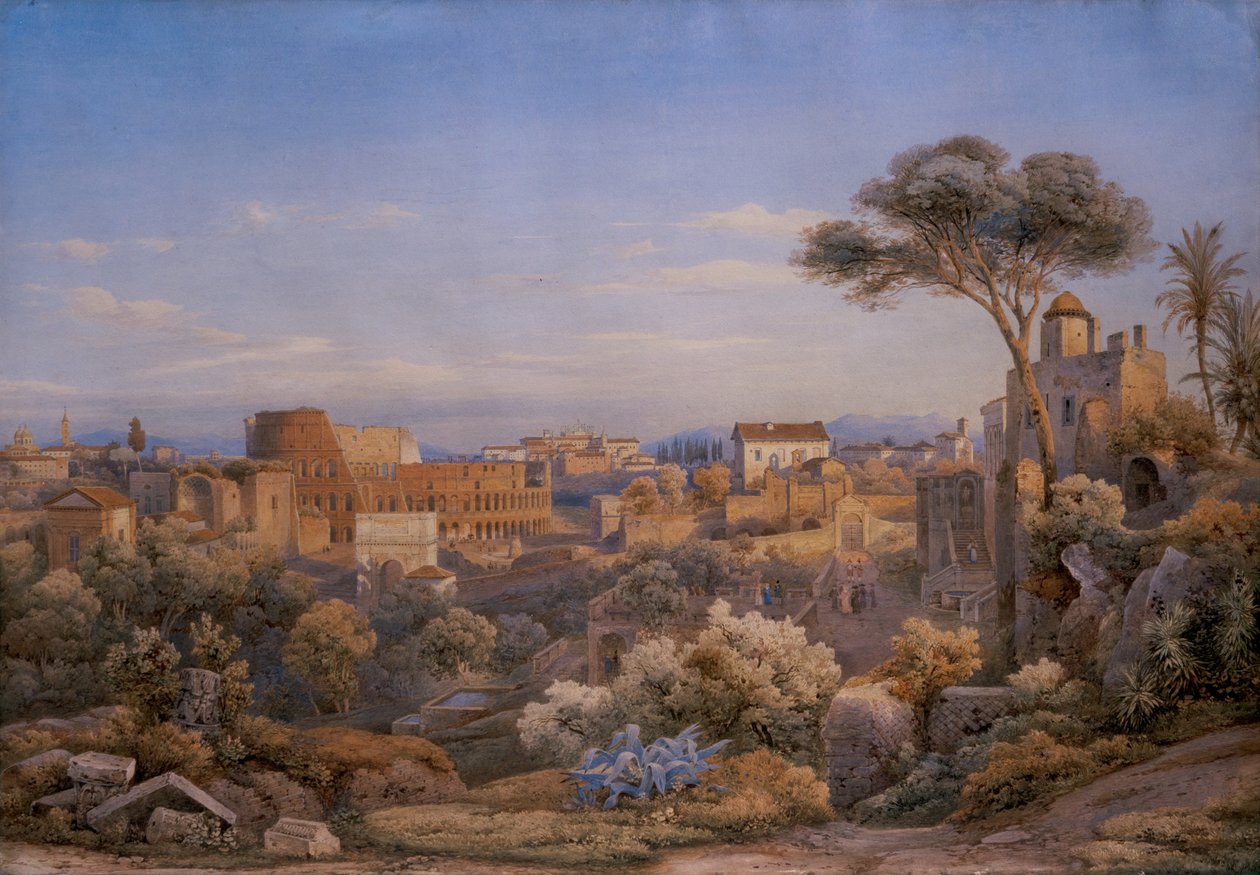 O Coliseu e o Fórum, vistos do oeste, Roma de Solomon Corrodi