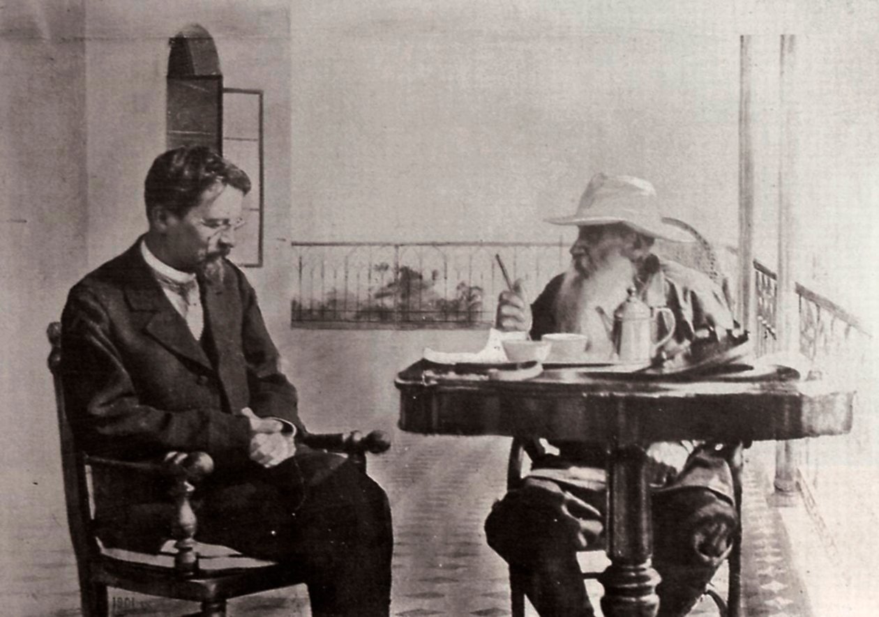 Leo Tolstoi e Anton Chekhov, autores russos, 1902 de Sophia Andreevna Tolstaya