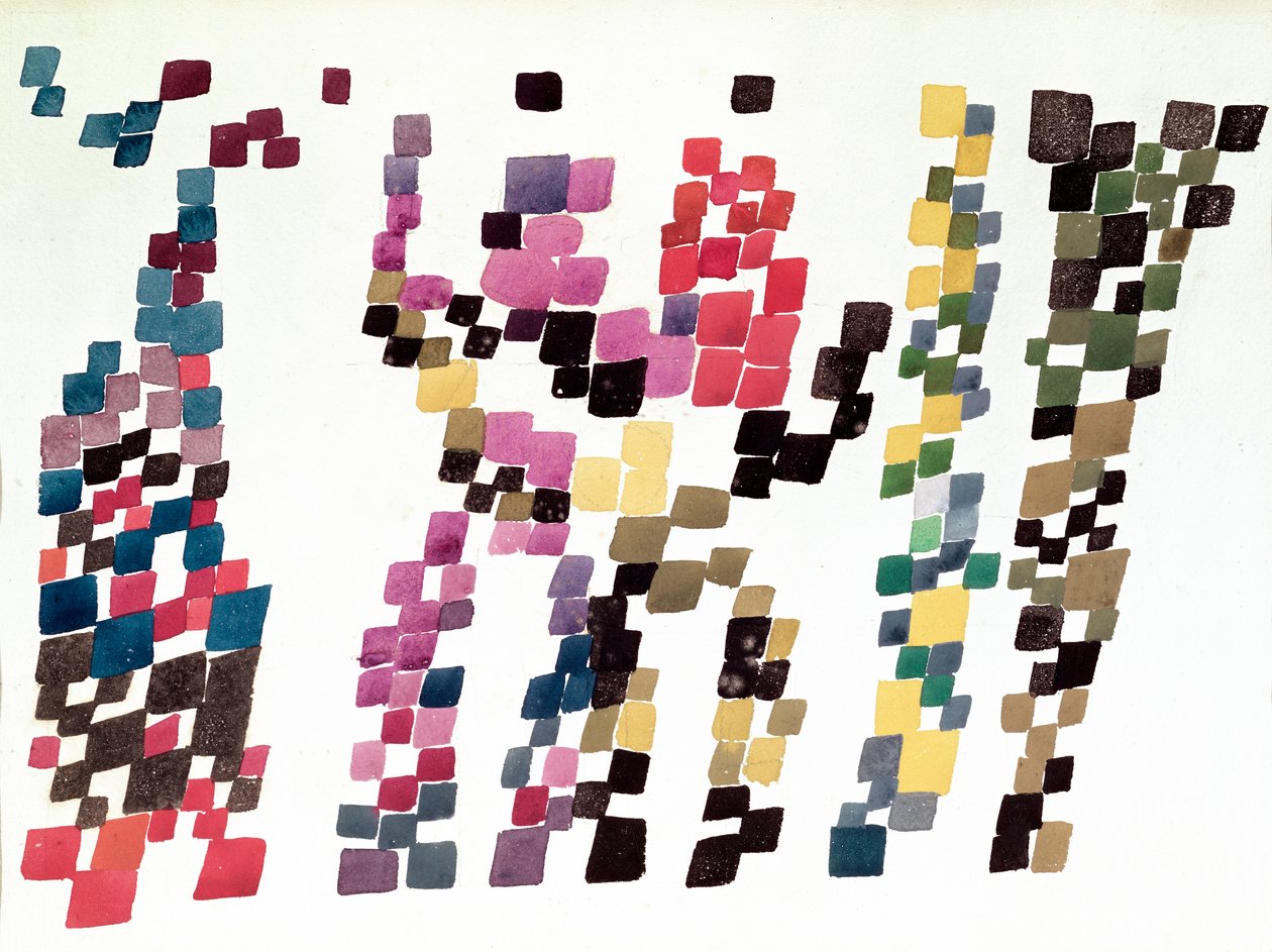 Quadrados representando um grupo de pessoas, 1920 (wc e guache no papel) de Sophie Taeuber Arp