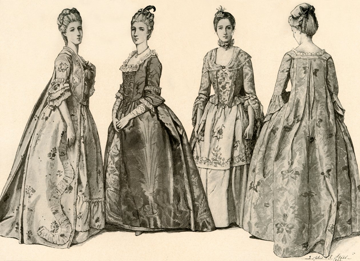 Roupa durante o reinado de George II 1735-1760, 1903, 1937. de Sophie B. Steel