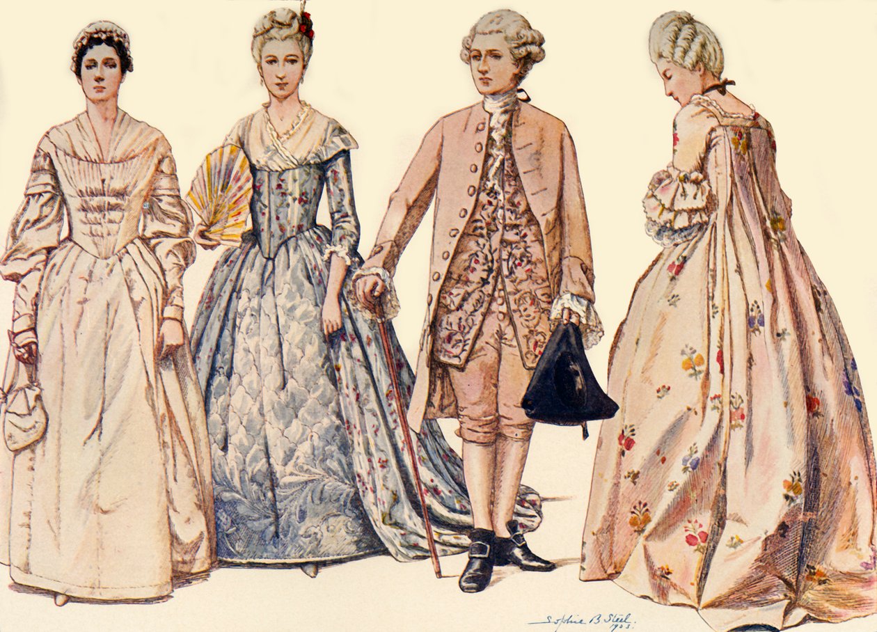 Roupa durante o reinado de George II 1750-1760, 1903, 1937. de Sophie B. Steel