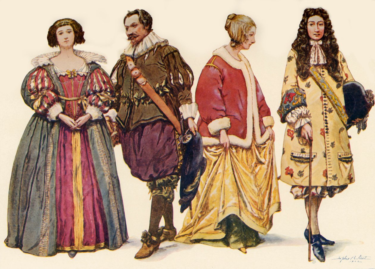 Vestuário durante os reinados de Carlos I e II, e James II, 1640-1686, 1903, 1937. de Sophie B. Steel