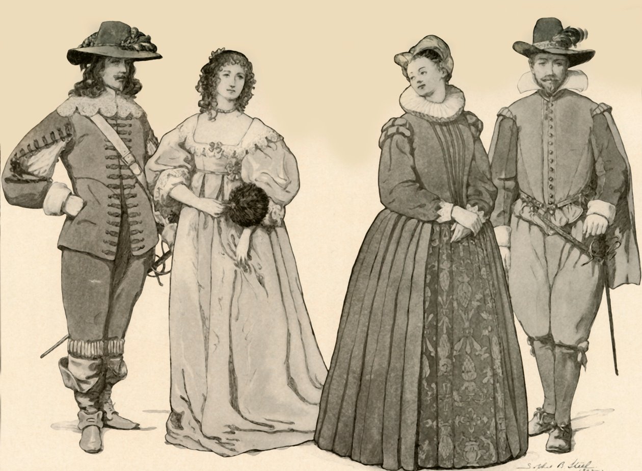 Roupa durante os reinados de James I-Charles I 1607-1640, 1903, 1937. de Sophie B. Steel