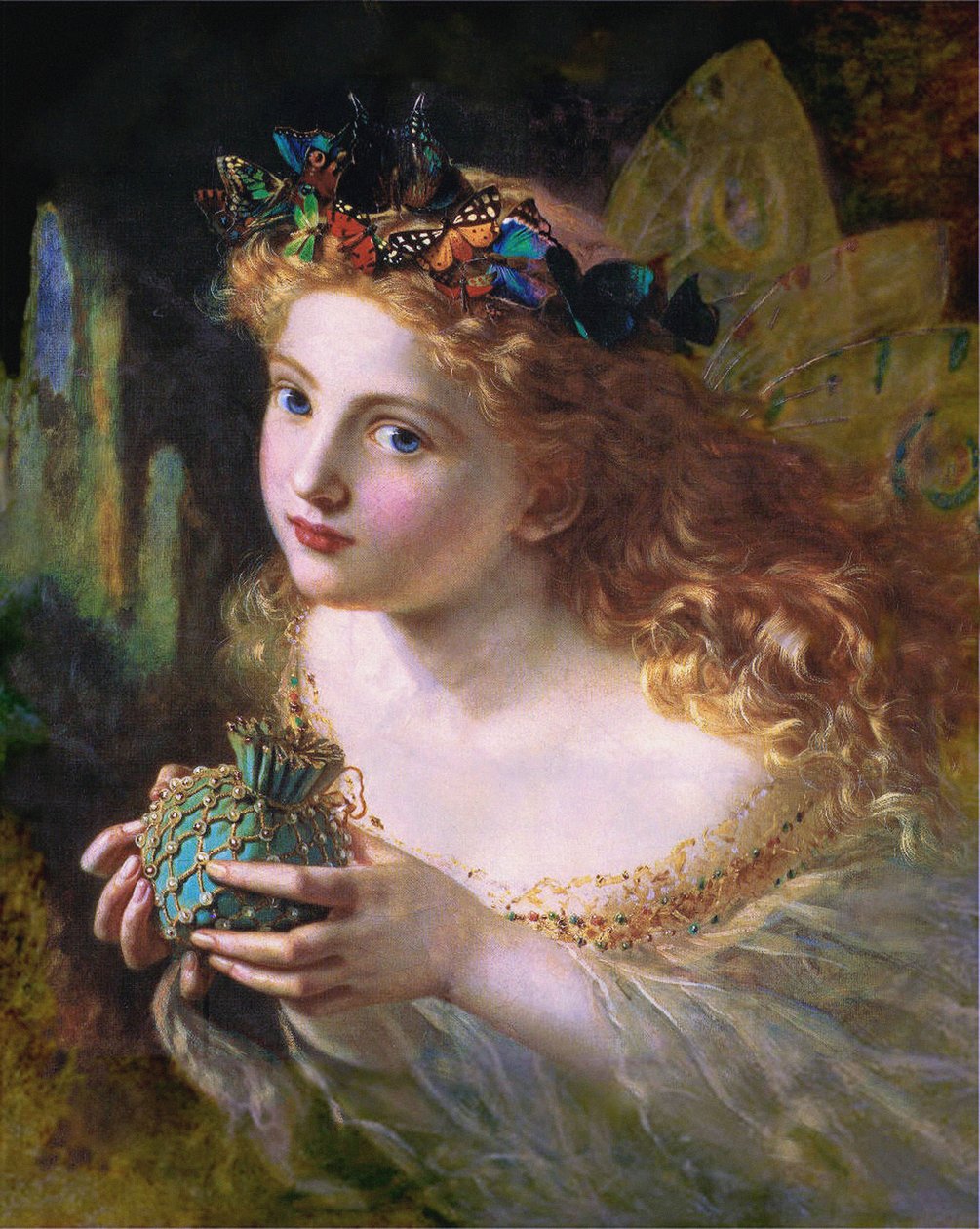 Pegue no belo rosto de uma mulher e suspenda-o suavemente, com borboletas, flores e jóias, para que a sua fada seja feita das coisas mais belas de Sophie Gengembre Anderson