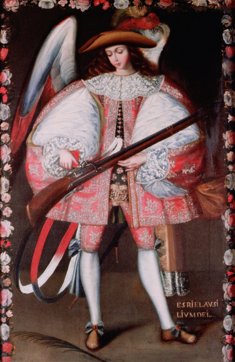 Arcanjo Azrael com uma arma (óleo) de American School