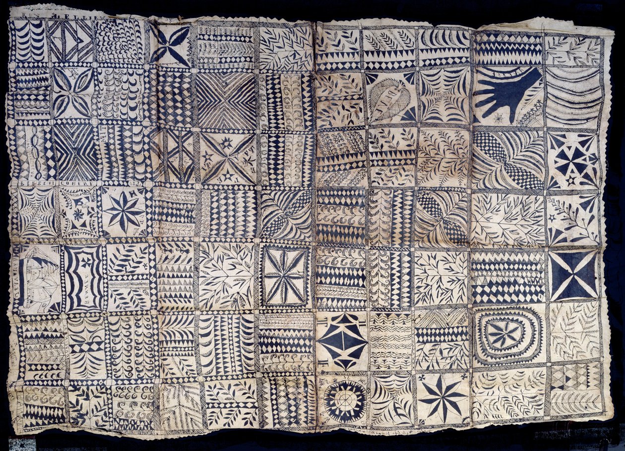 Niue Tapa Cloth, da ilha de Niue, c.1885 (pigmento sobre tecido de casca) de South Pacific