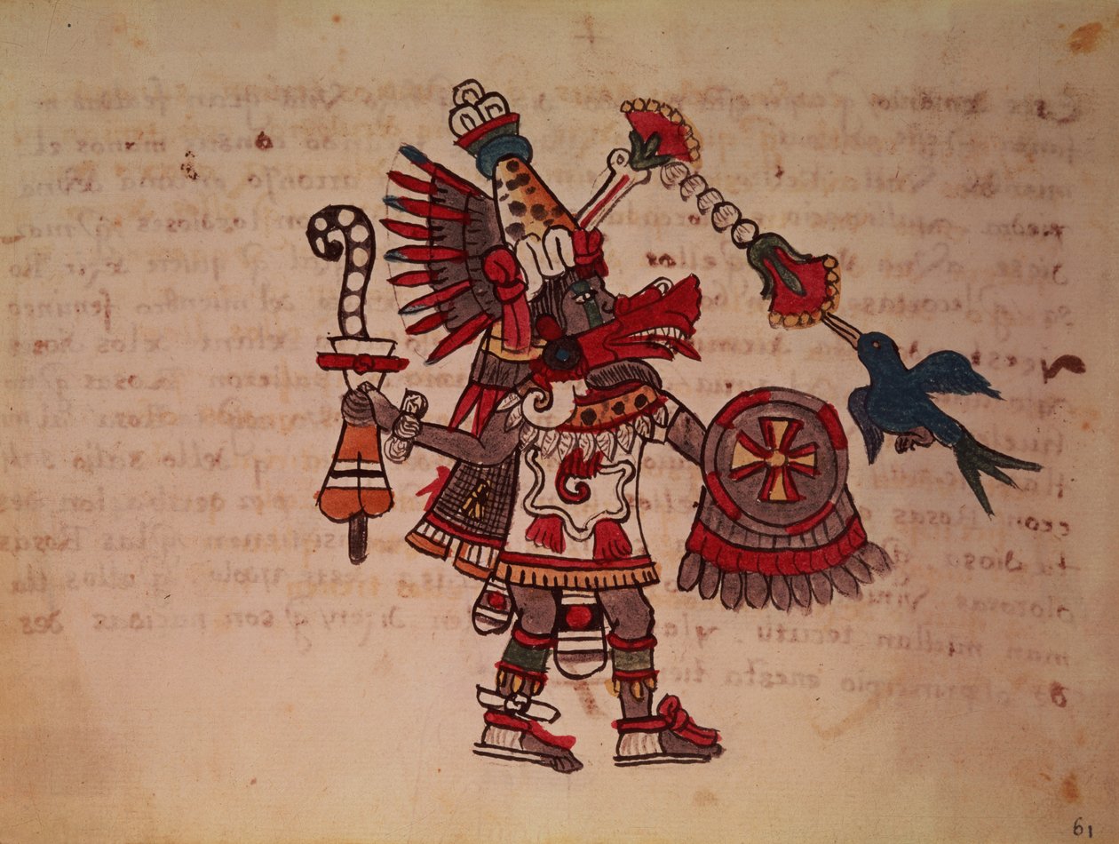 Quetzalcoatl, a serpente emplumada, deus do vento, do saber e do sacerdócio, mestre da vida, criador e civilizador, patrono de todas as artes e inventor da metalurgia (velino) de South American School