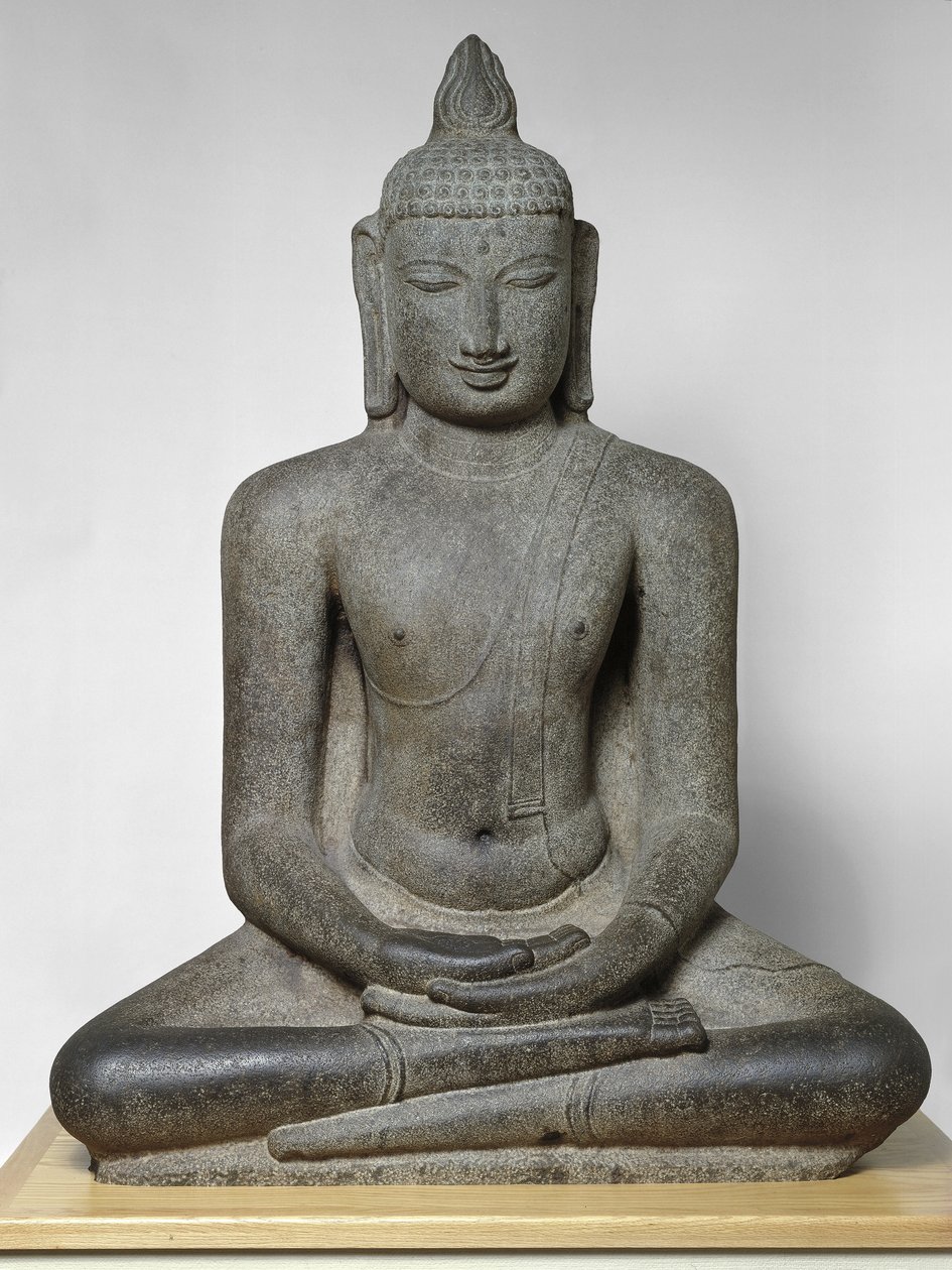 Buda Shakyamuni sentado em meditação (Dhyanamudra), período Chola, século XII (granito) de South Indian School