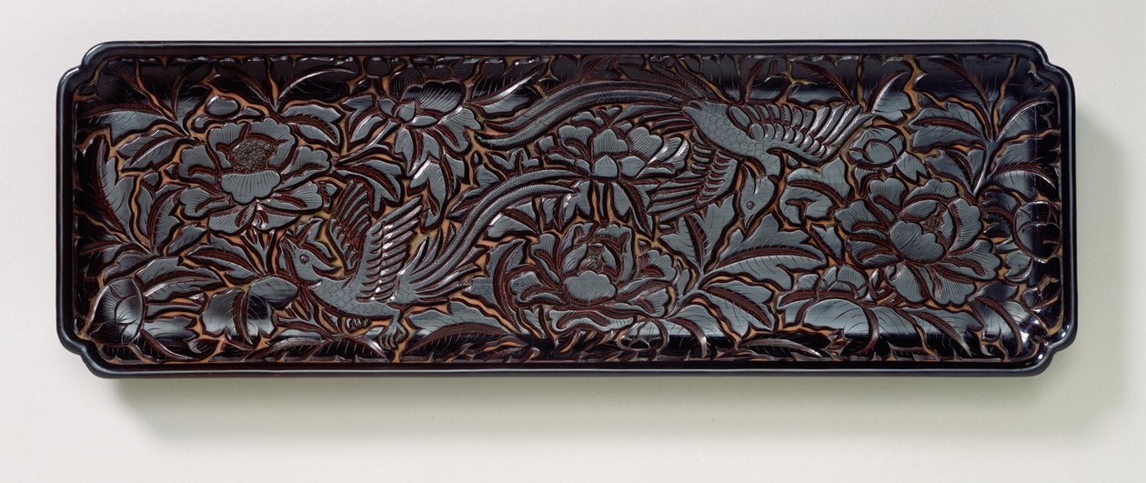 Bandeja esculpida (madeira lacada) de Southern Song Dynasty Chinese School