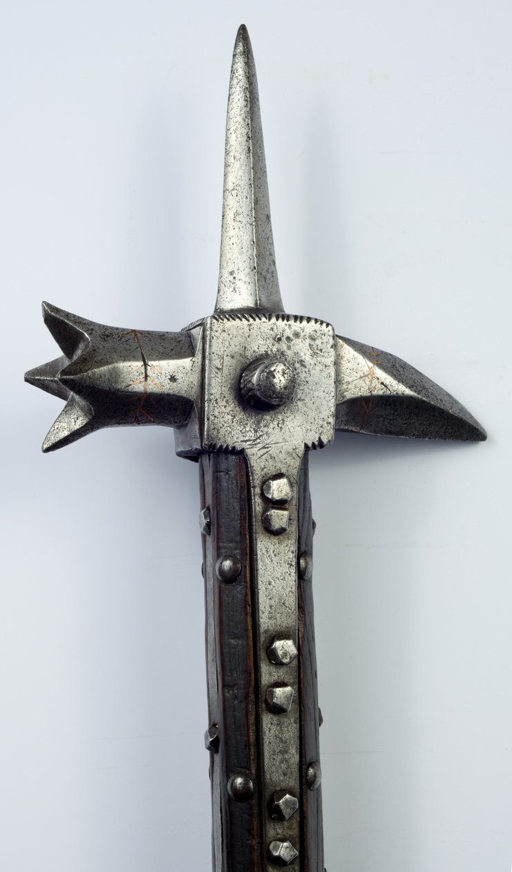 Martelo de aquecimento para combate a pés, c.1440 (ferro e madeira com incrustação de cobre) de Southern European