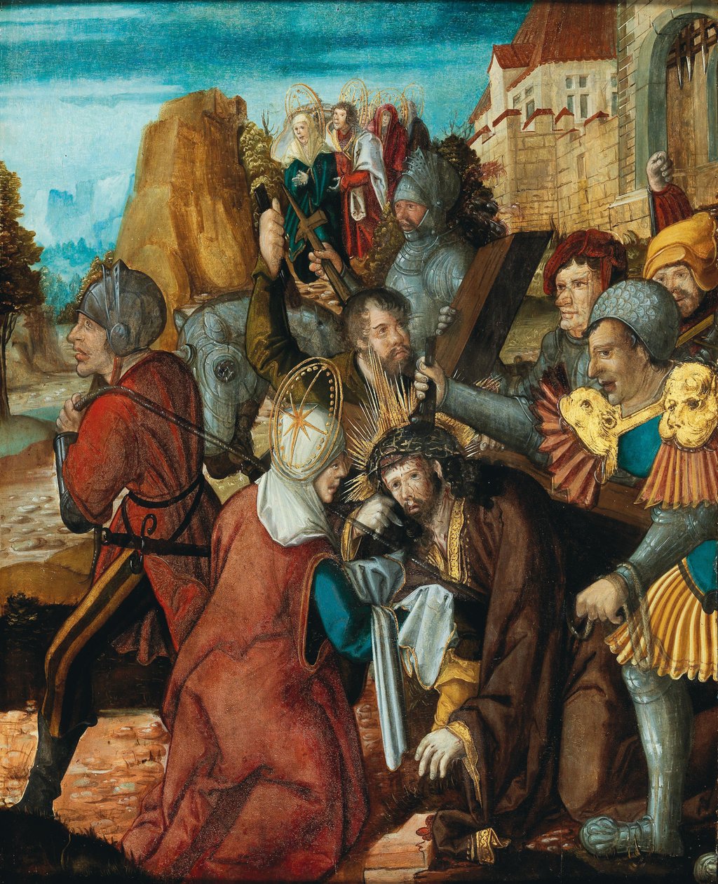 Santa Verônica apresentando seu véu a Cristo a caminho do Calvário, ca 1515-1520. de Southwest German master.