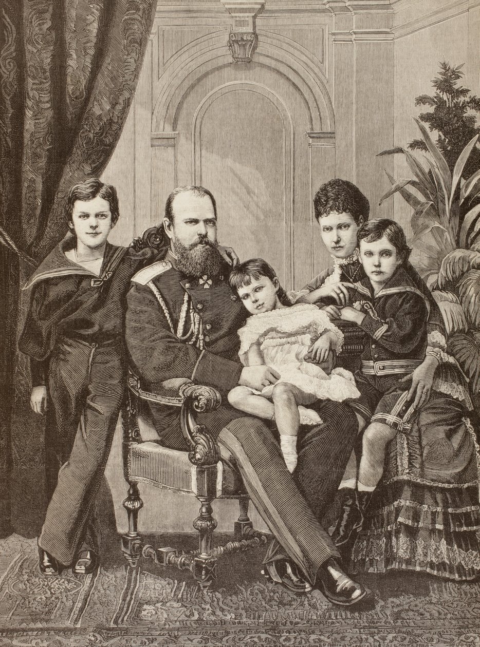 Alexandre III da Rússia e sua família, de "La Ilustración Espanola y Americana" de 1881 de Spanish School