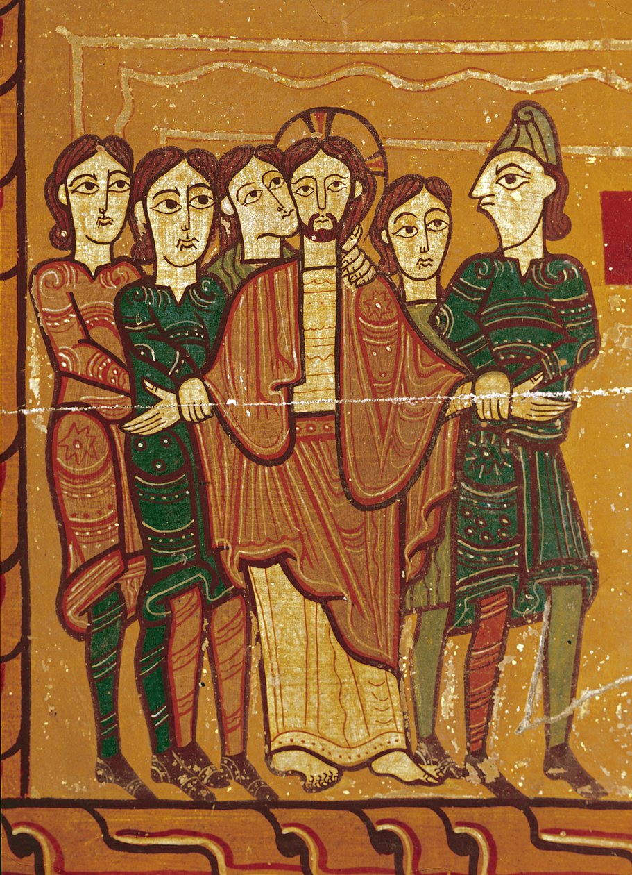 Painel de retábulo mostrando a prisão de Cristo de Spanish School