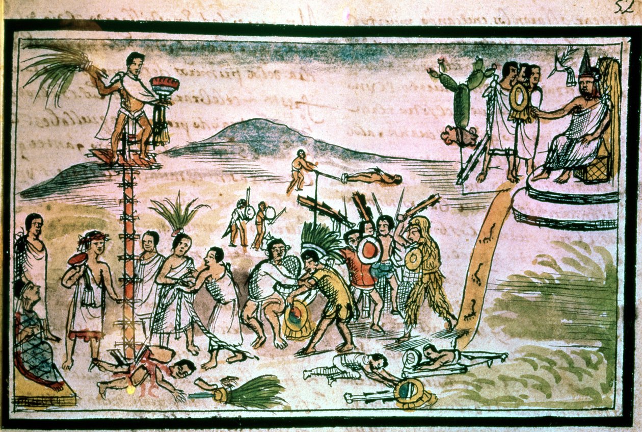 Guerreiros astecas se envolvem em uma batalha cerimonial conhecida como a Guerra Florescente, a fim de capturar futuras vítimas para o sacrifício de Spanish School