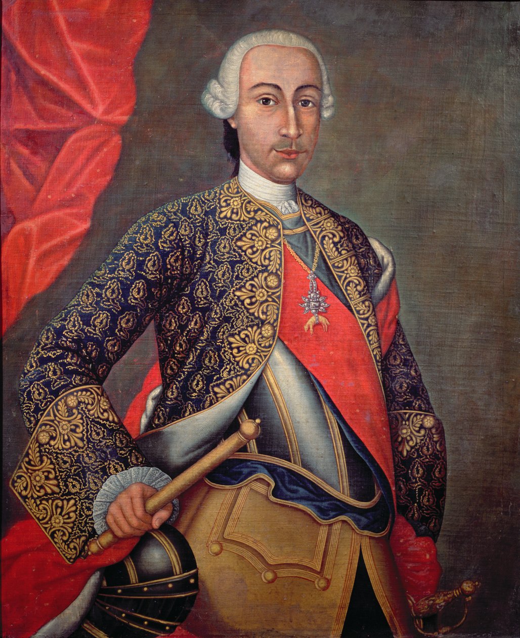 Carlos III (1716-88) em armadura e usando a Ordem do Tosão de Ouro de Spanish School