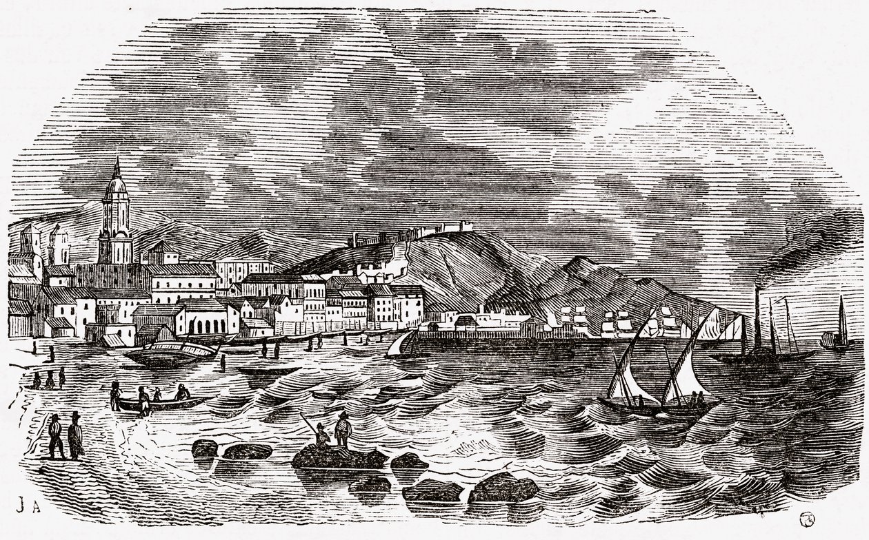 Cidade e Porto de Málaga, Espanha, meados dos anos 1800 de Spanish School