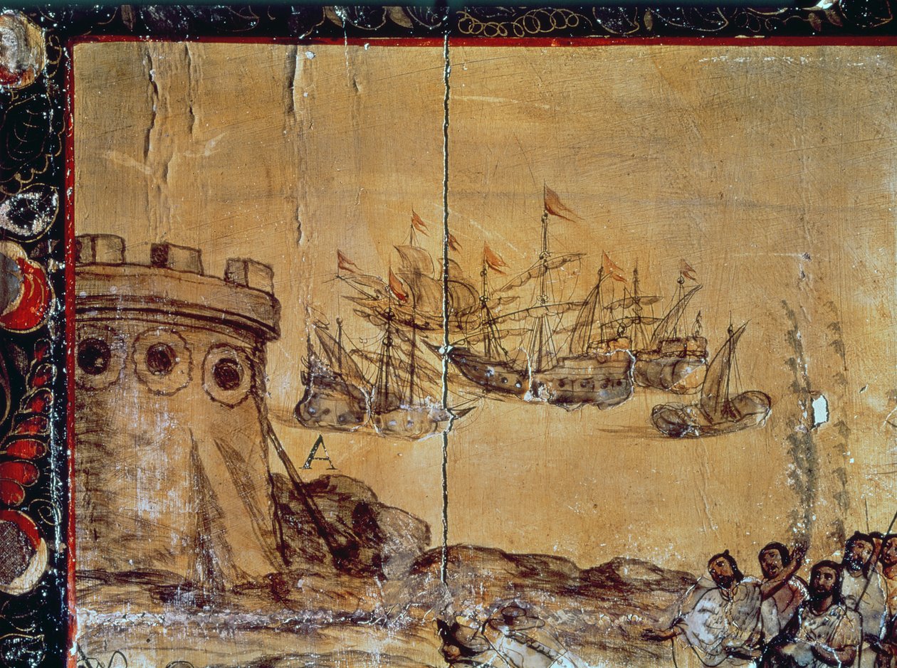 Cortes navega para o México, 1518 de Spanish School