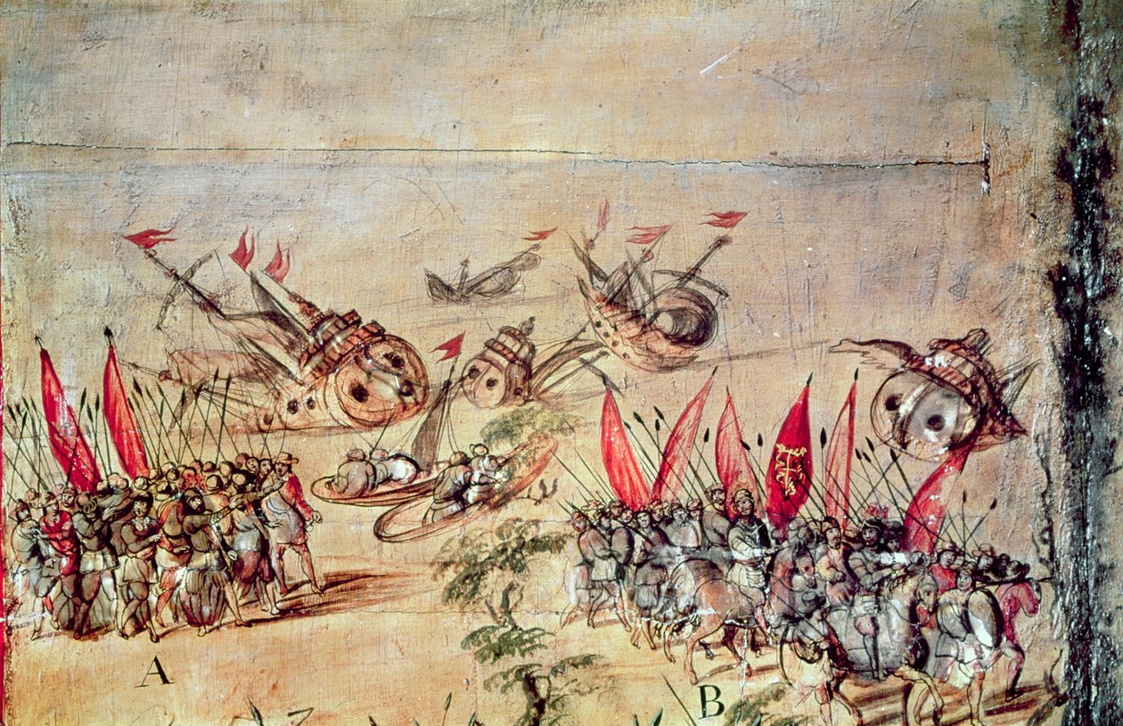 Cortes afundando sua frota na costa do México, 1518 de Spanish School