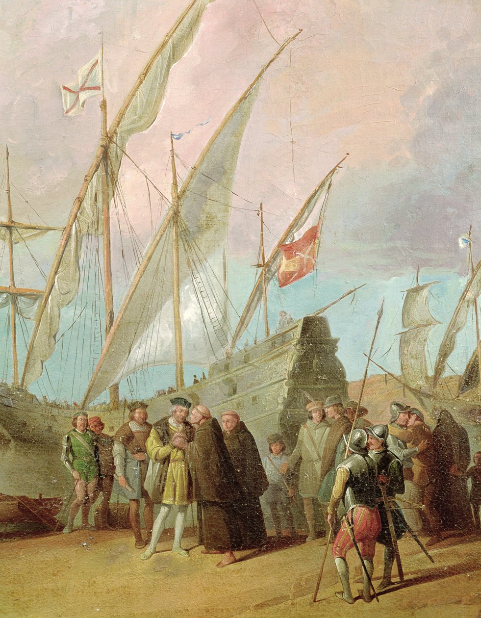 Partida de Cristóvão Colombo (1451-1506) de Palos, detalhe do grupo central (ver também 161069) de Spanish School