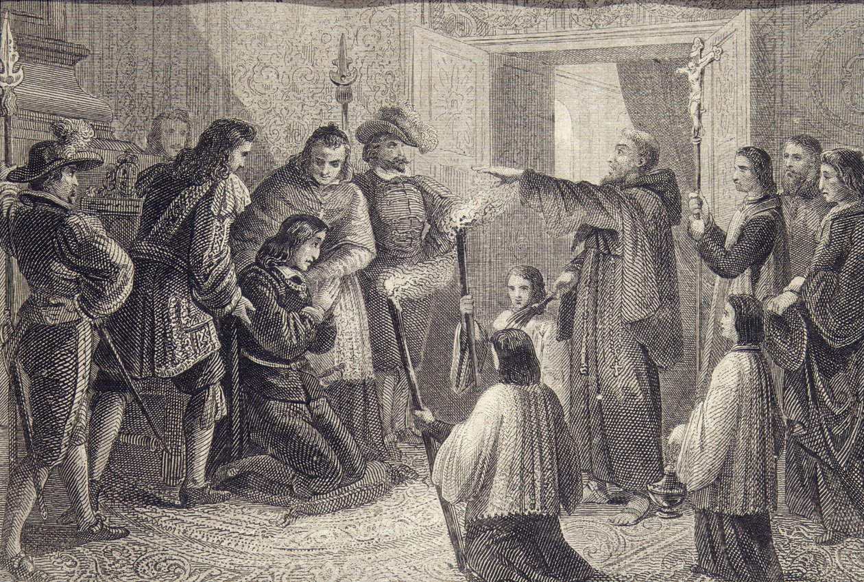 Exorcismo de Carlos II de Espanha (1665-1700) c.1698 de Spanish School