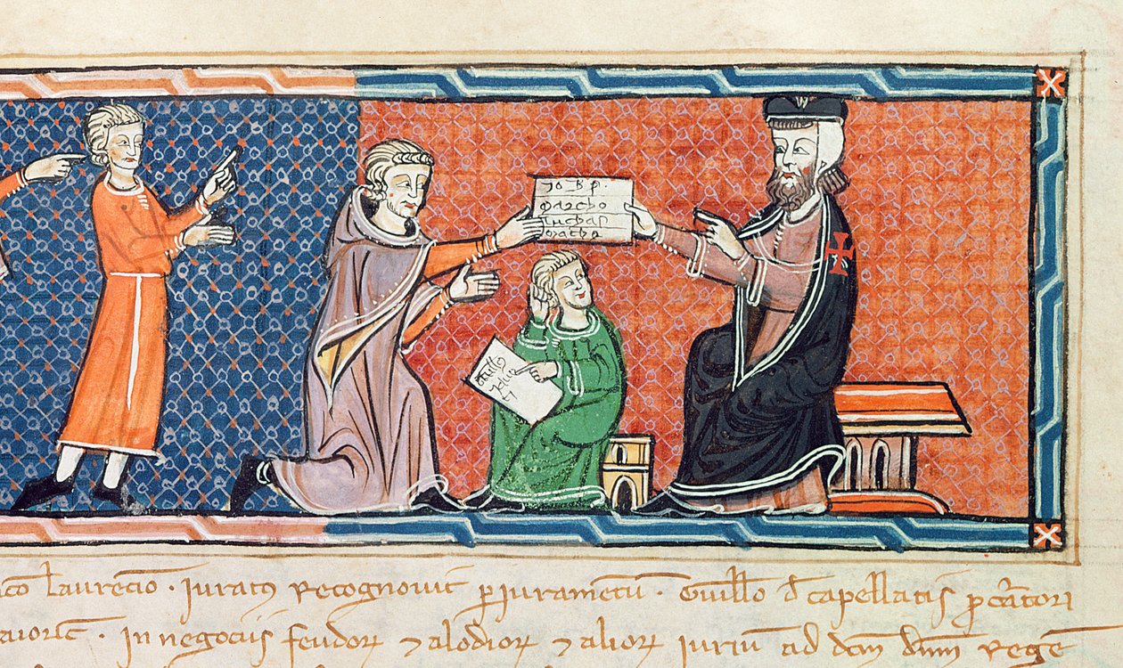 Guillaume Jaubert fazendo um juramento diante do rei Jaime I de Spanish School