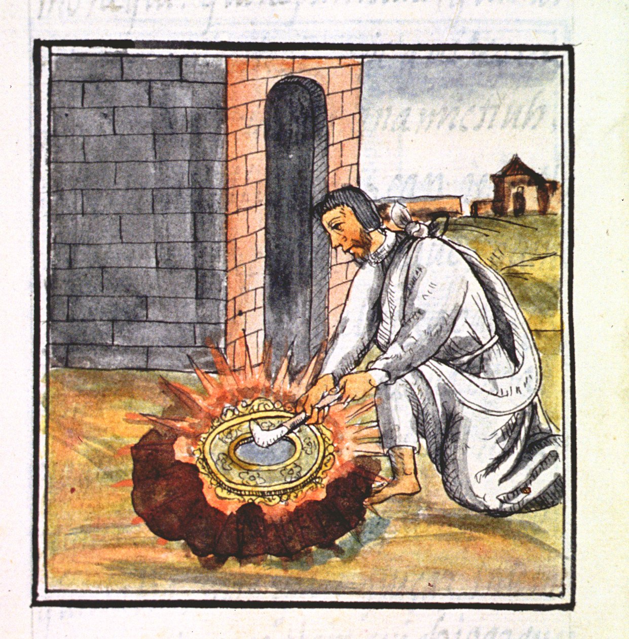 Ms Palat. 218-220 Livro IX Um europeu empenhado em fazer um relicário, do "códice florentino" de Bernardino de Sahagun, c.1540-85 de Spanish School